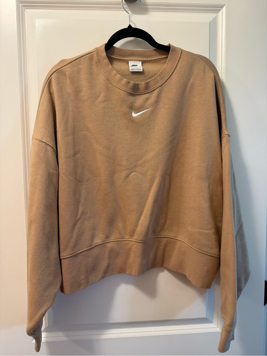 Nike Tops - Nike Tan Oversized Cropped Crewneck Sweatshirt
